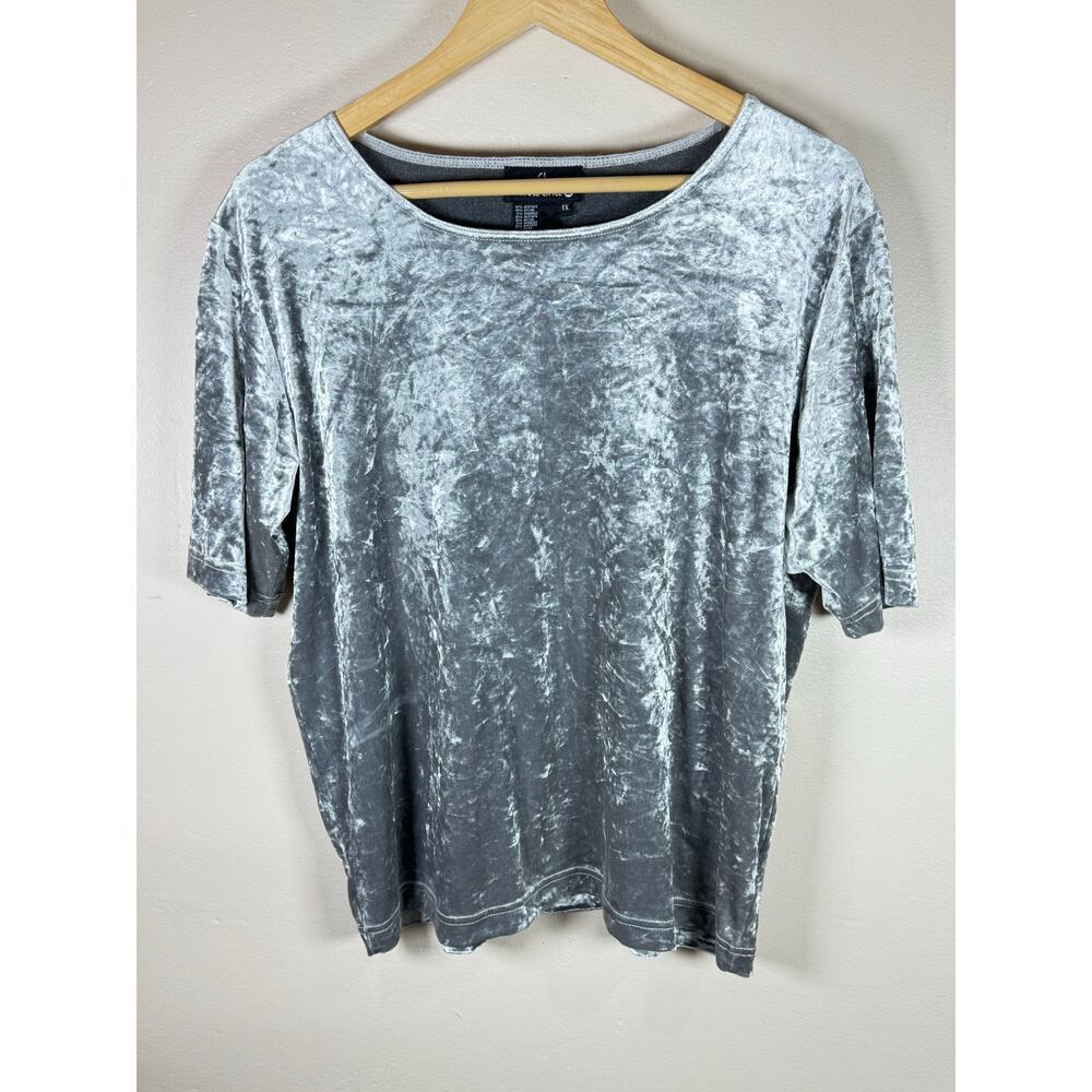 Carole Little Women’s Plus Size Top Silver Crushed Velvet 1X VTG New Years